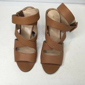 Nine West Womens Brown Solid Leather Block Heel